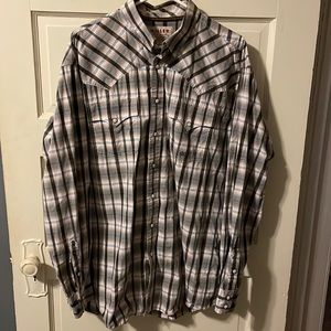 Miller Ranch by cinch men’s tan/brown plaid pearl snap western shirt size XL